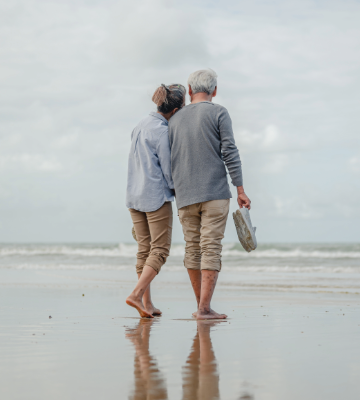 Two people walking on a beach